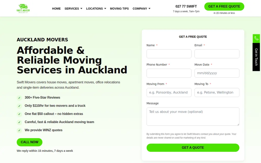 Swift Movers- Best Moving Company homepage