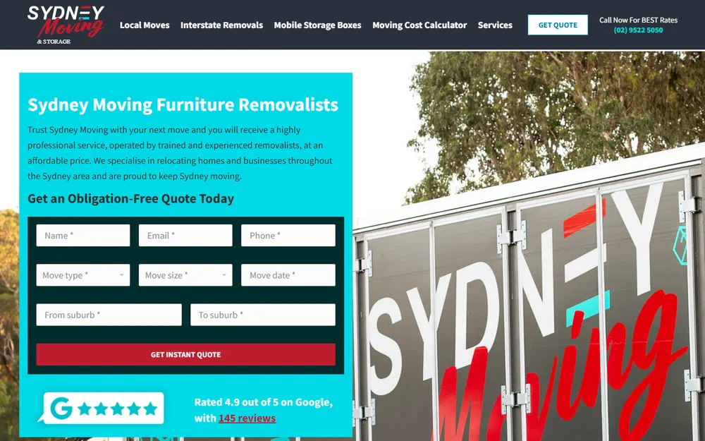 Sydney Moving & Storage homepage