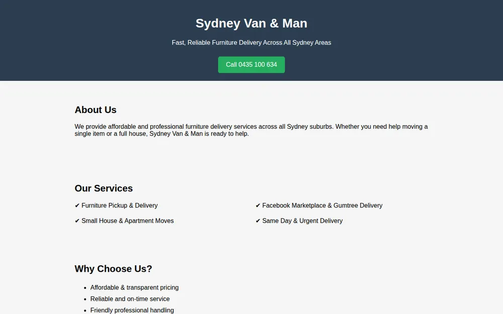 Sydney Wide Man and Van Furniture Delivery homepage