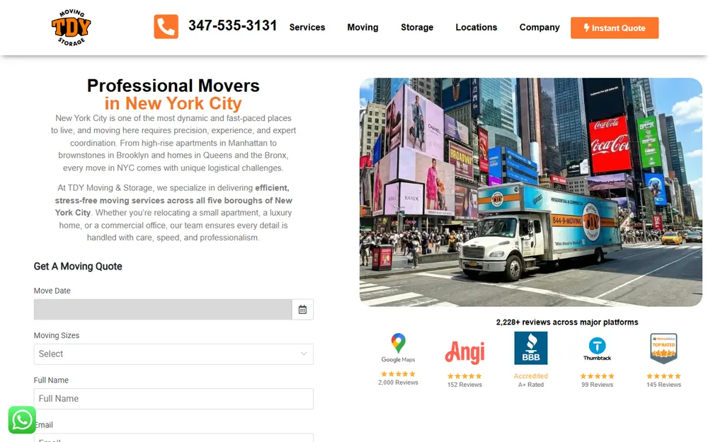 TDY Moving & Storage of NYC homepage
