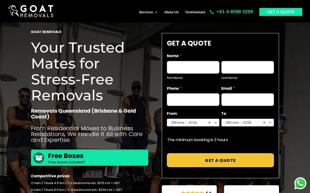 The GOAT Removals homepage