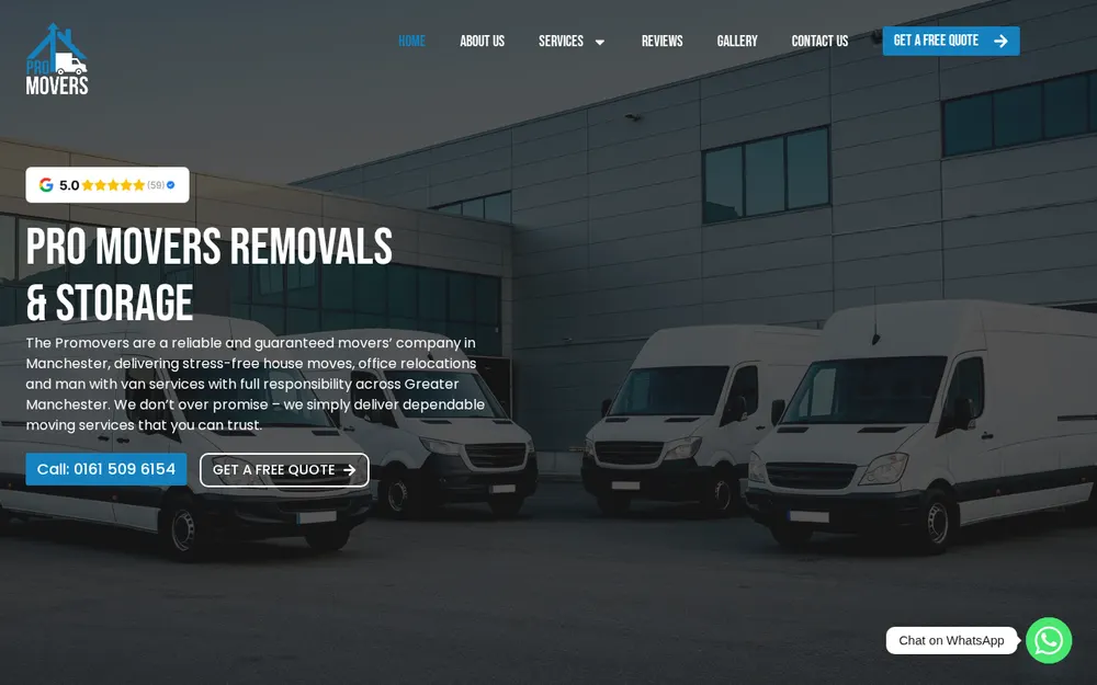 The Pro Movers & Removals homepage
