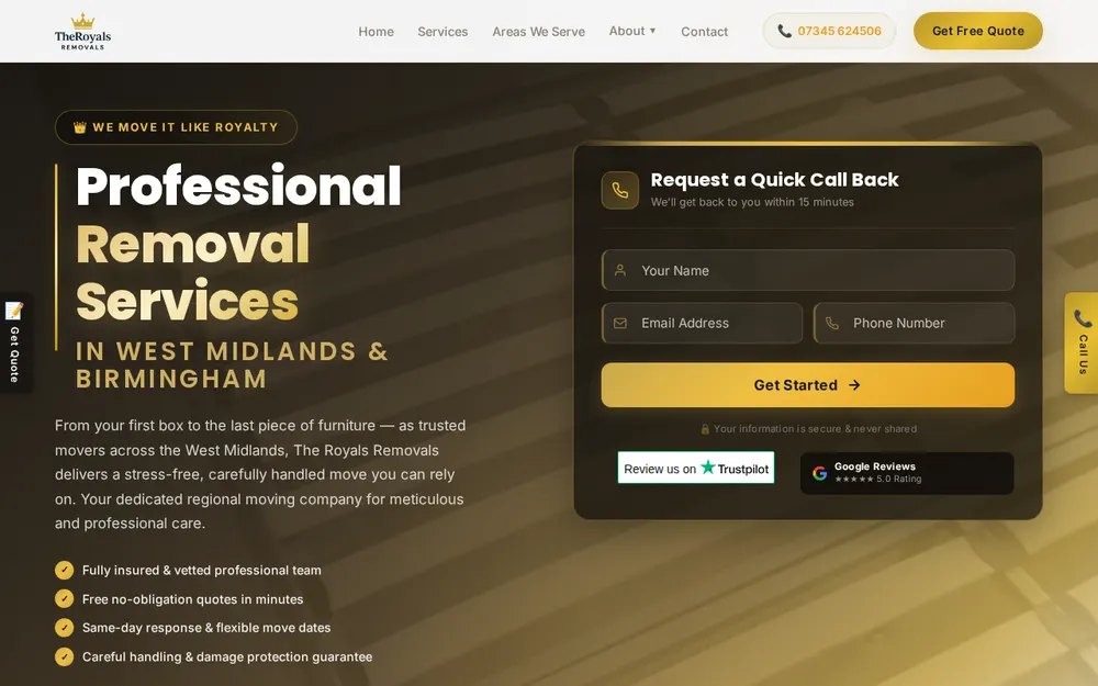 The Royals Removals homepage