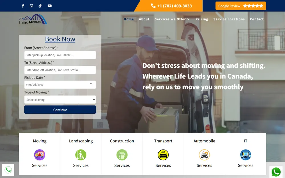 Thind Movers and Automobile Services homepage