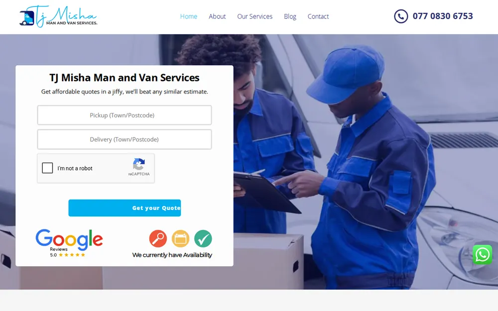 TJ Misha Man and Van Services homepage