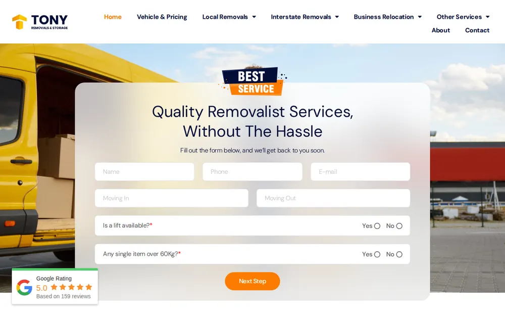 Tony Removals & Storage homepage