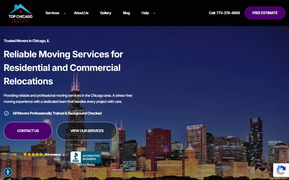 Top Chicago Moving Company homepage
