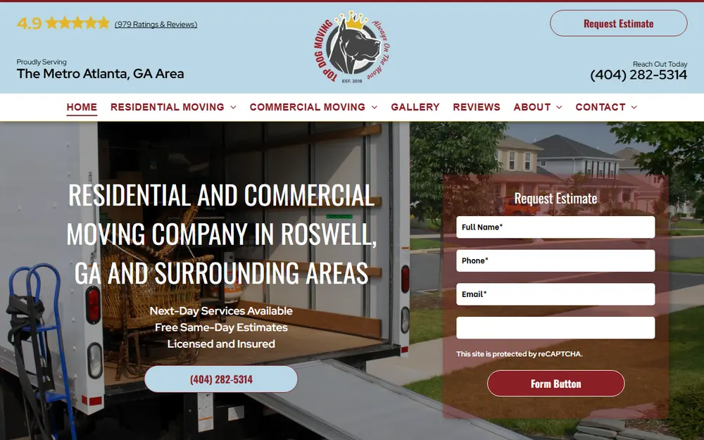 Top Dog Moving homepage