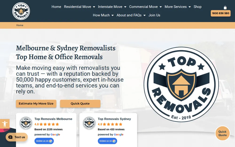 Top Removals homepage