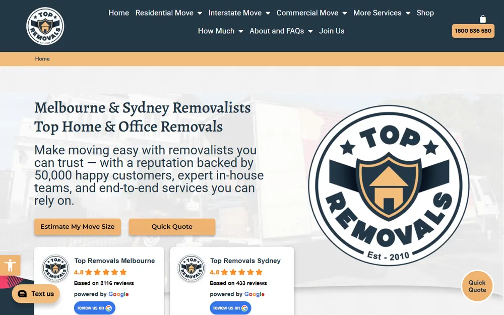 Top Removals Sydney homepage