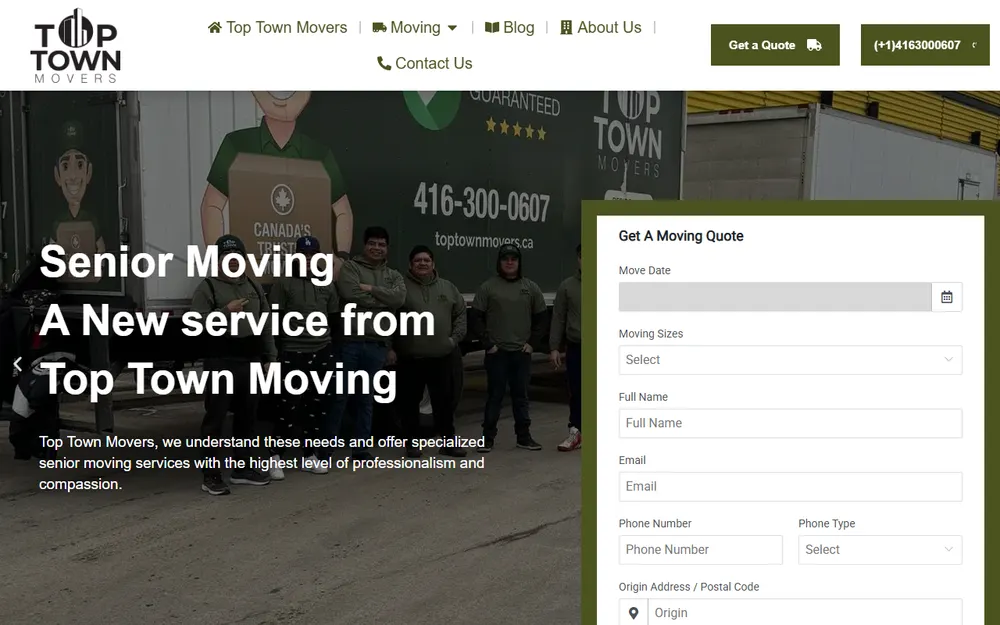 Top Town Movers Inc. homepage