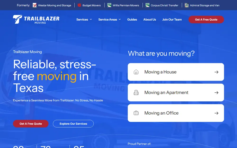 Trailblazer Moving homepage