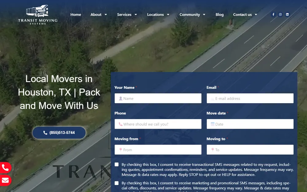 Transit Moving Systems homepage