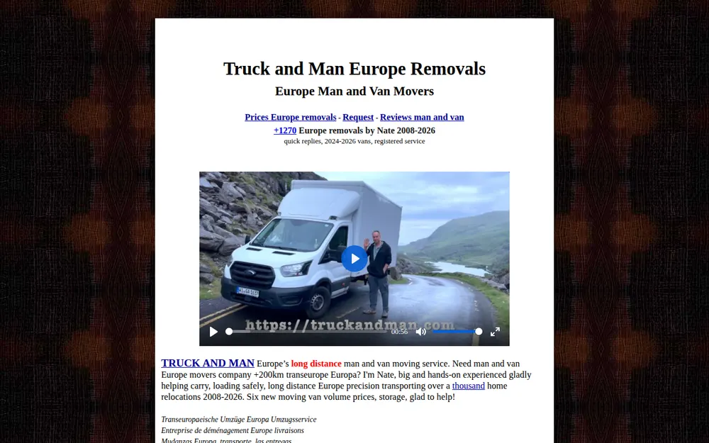 Truck and Man Europe Moving Service homepage