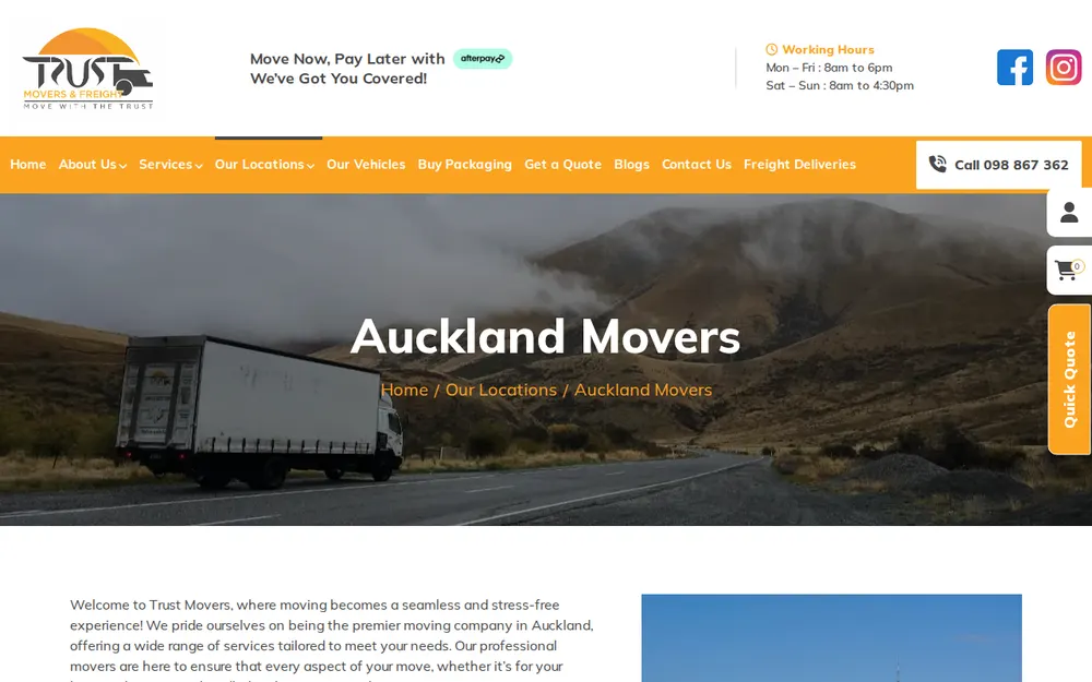 Trust Movers & Freight homepage