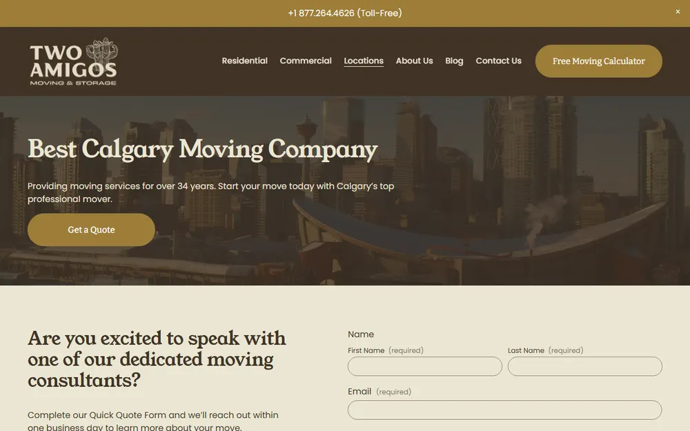 Two Amigos Moving & Storage homepage