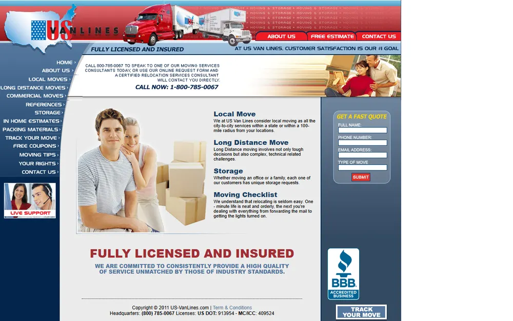 U S Van Lines homepage