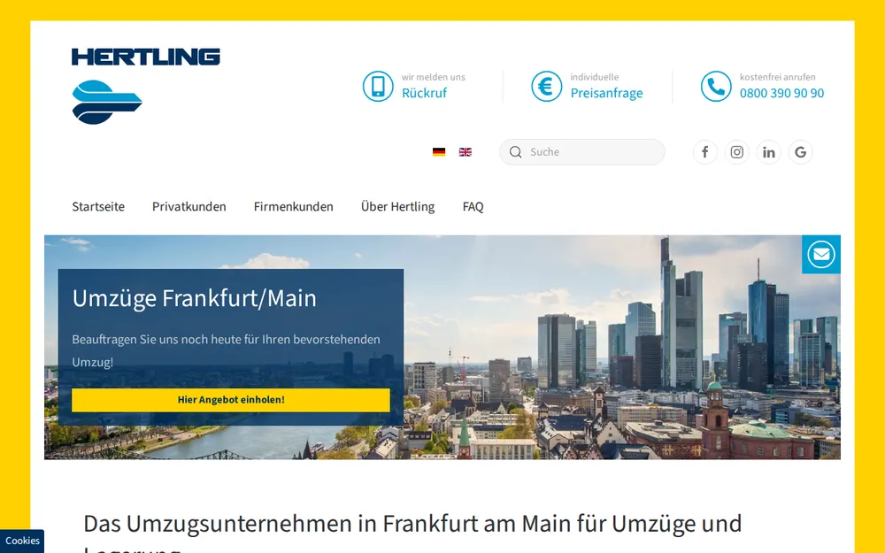 Umzüge Lagerung - HERTLING GmbH & Co. KG - Umzugsunternehmen in Frankfurt am Main homepage