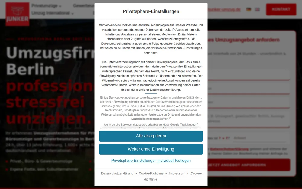 Umzugsfirma Junker homepage