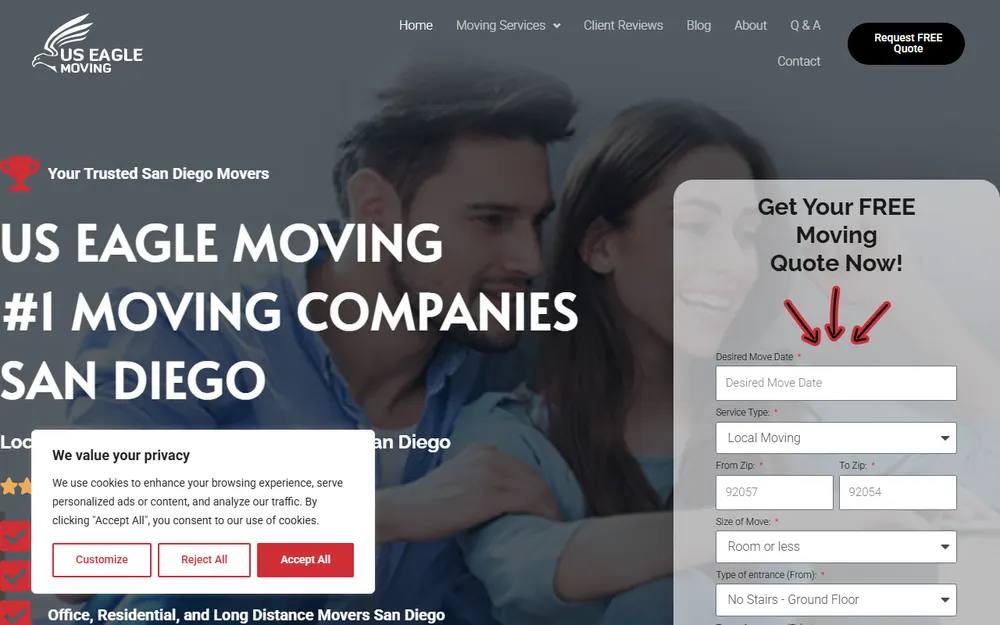 US Eagle Moving homepage