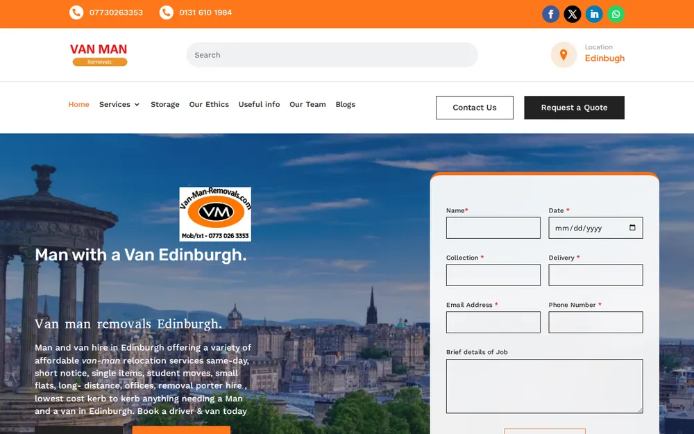 Van Man Removals homepage