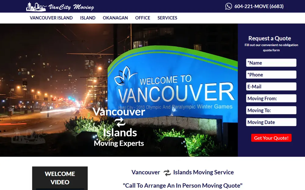 VanCity Moving homepage