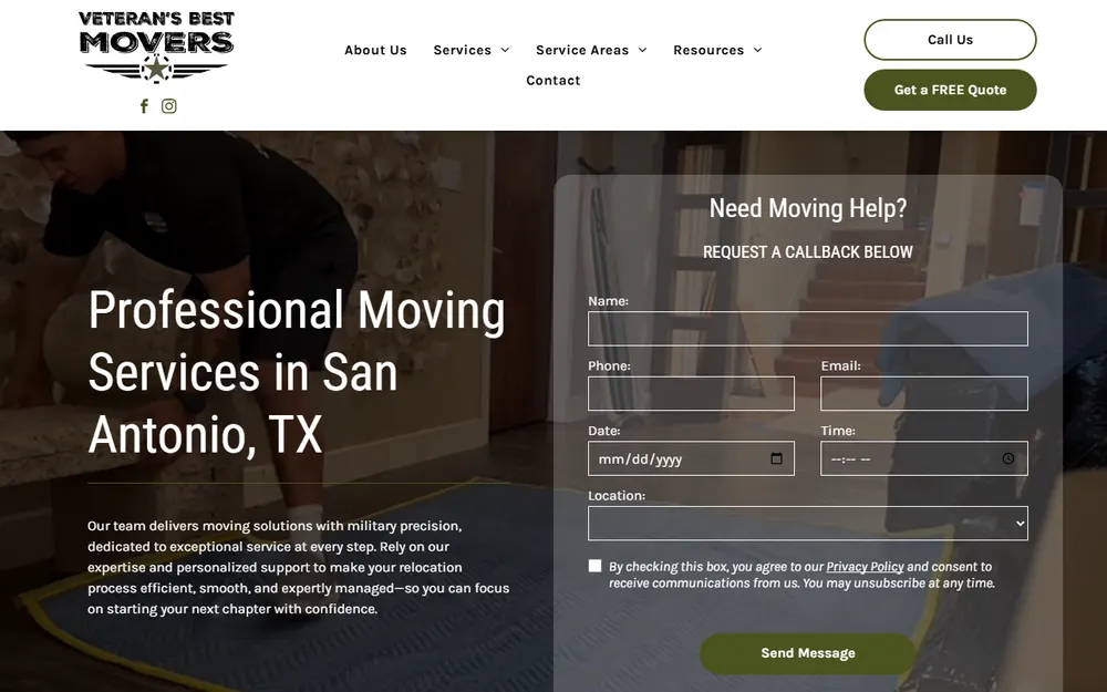 Veteran's Best Movers homepage