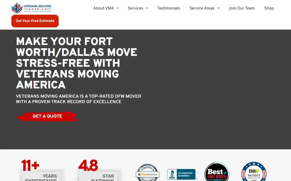 Veterans Moving America homepage