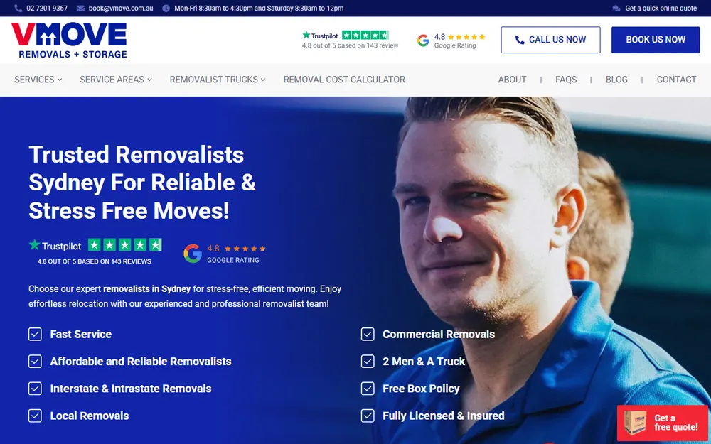 Vmove Removals + Storage homepage
