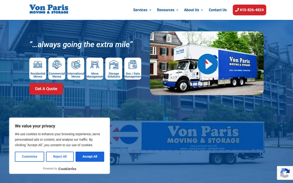 Von Paris Moving & Storage homepage
