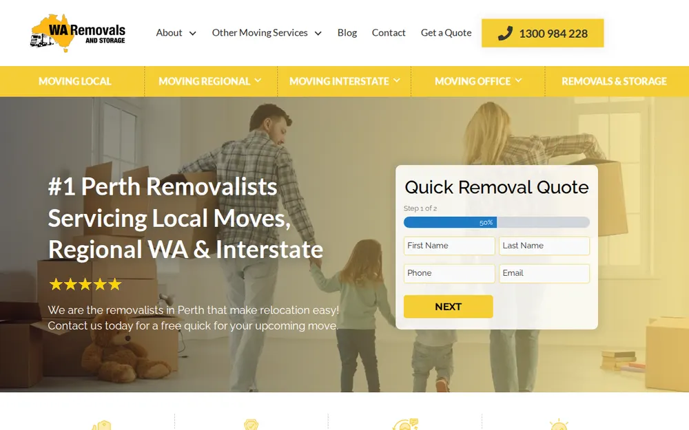 WA Removals and Storage homepage