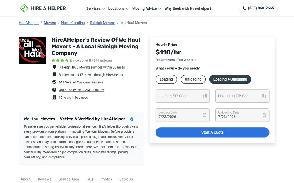 We Haul Movers homepage