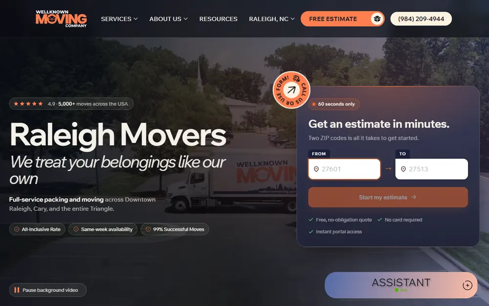 WellKnown Moving Company homepage