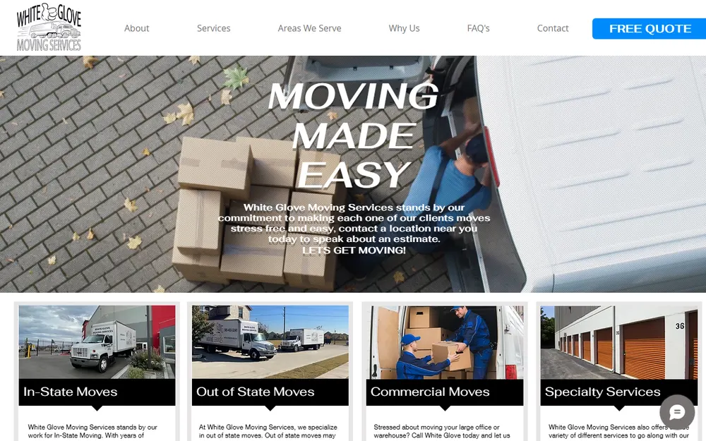 White Glove Moving Services homepage