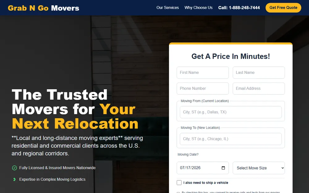 White Truck Moving Company homepage