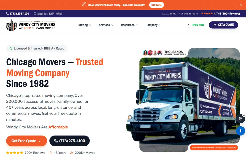 Windy City Movers homepage