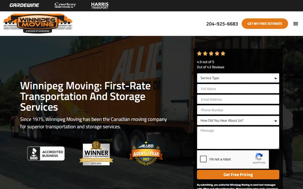 Winnipeg Moving & Storage homepage