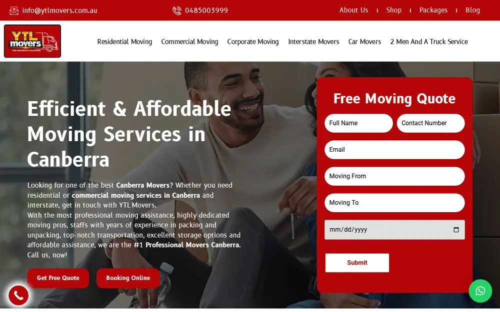 YTL Movers Canberra homepage