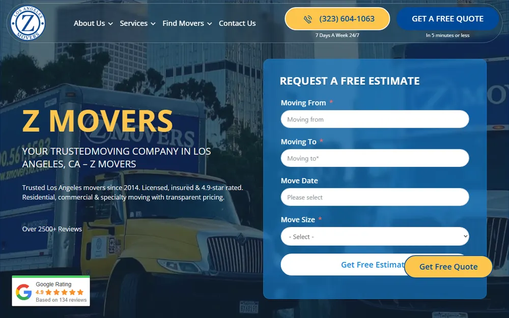 Z Movers homepage