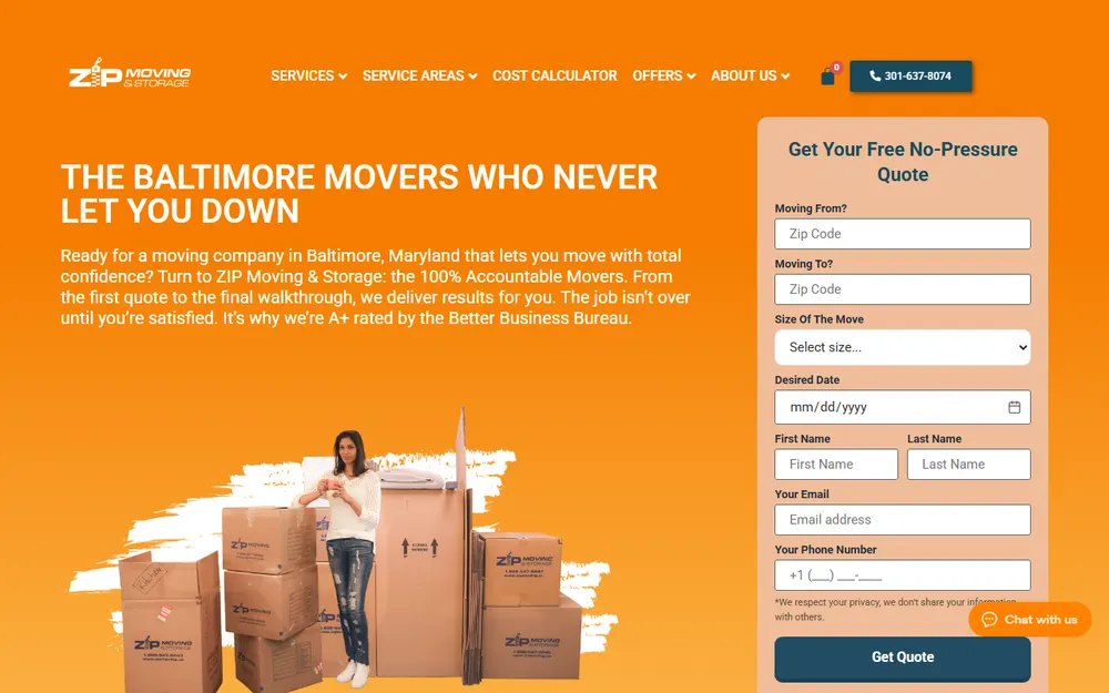 Zip Moving and Storage homepage