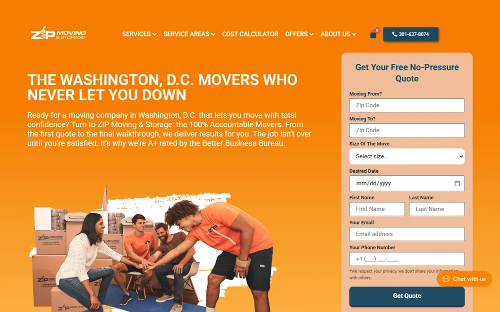 Zip Moving and Storage homepage