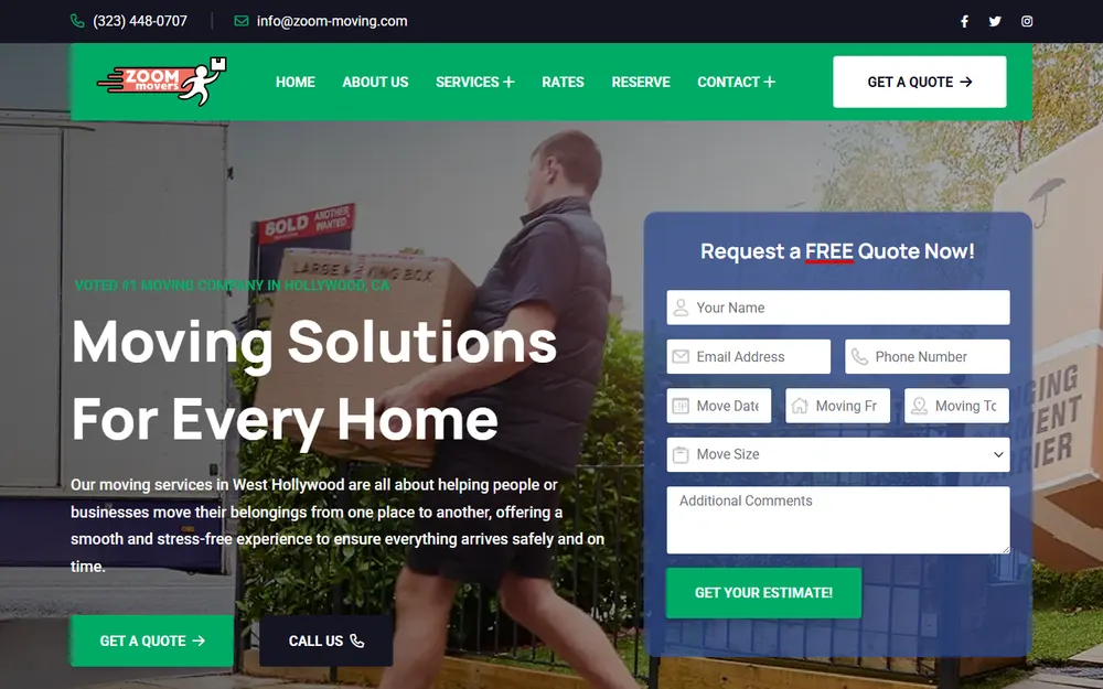 Zoom Movers Los Angeles homepage