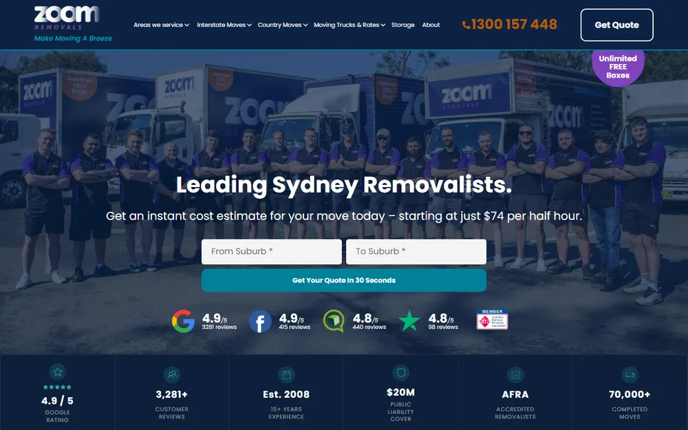 Zoom Removalists Sydney homepage