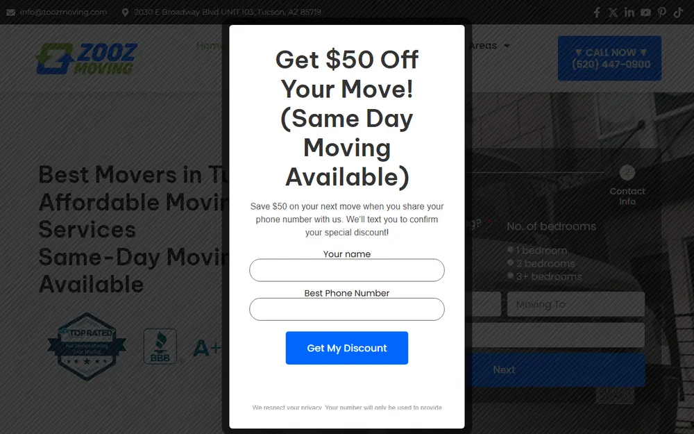 Zooz Moving homepage